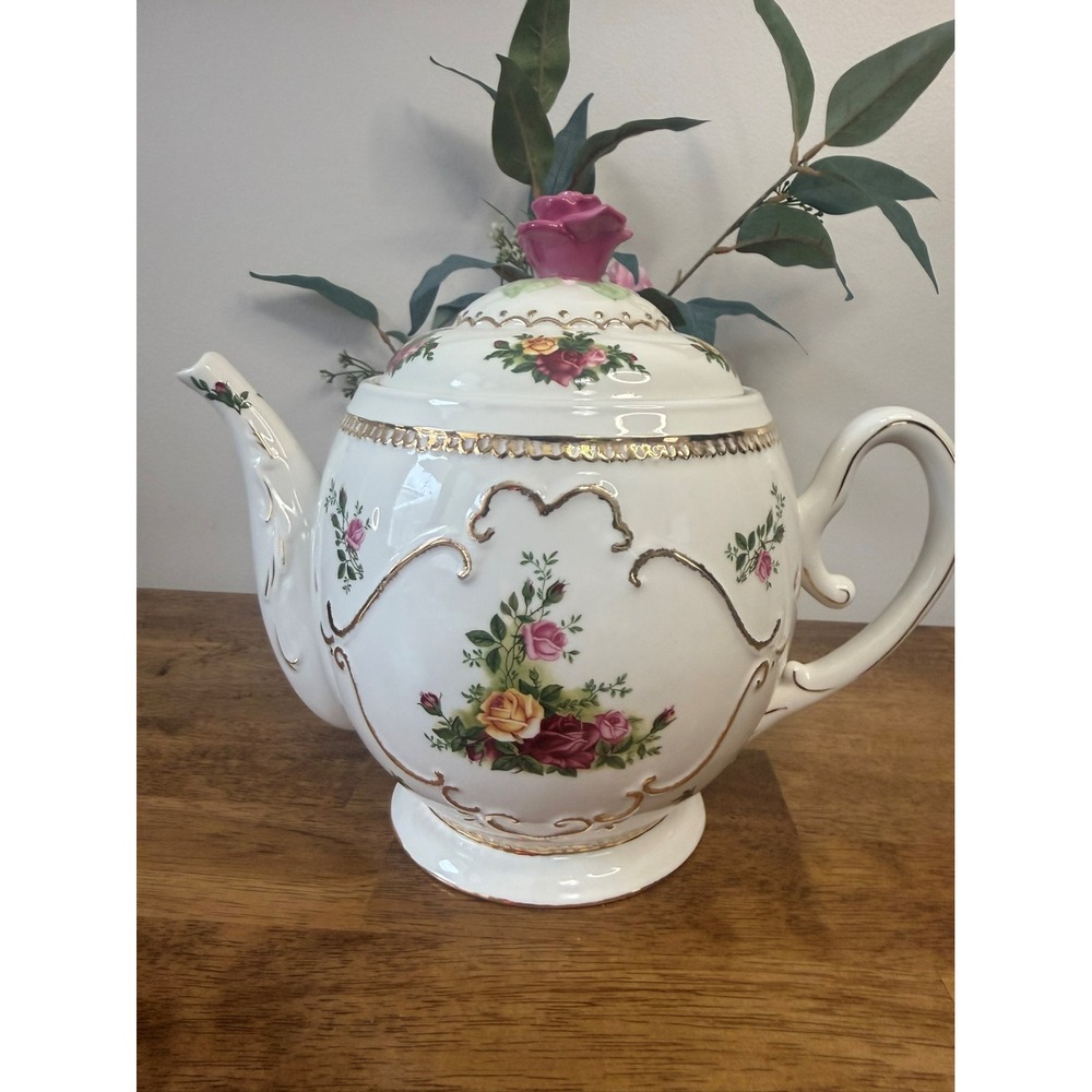 Rare Royal Albert Old Country Roses Teapot Cookie Jar Large Kitchen Canister‎